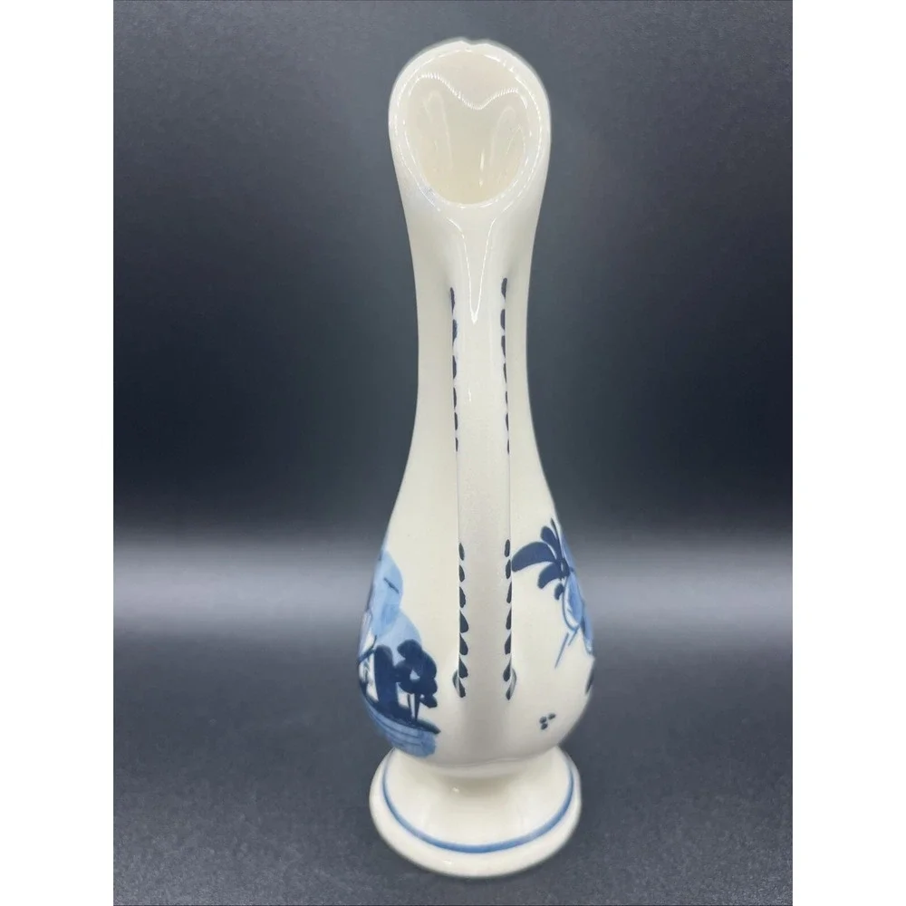 Hand Painted Delft Pitcher Vase Holland Vintage w/ Windmill Design Small‎ As Is